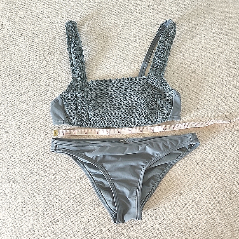 Crochet Two Piece Bikini Set in Sea Foam Green
